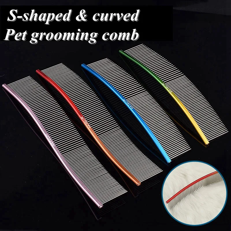 Pet S-shaped & curved Comb Professional Stainless Steel Grooming Comb Dense Sparse Teeth Dog Cat Cleaning Hair Reemoval Comb