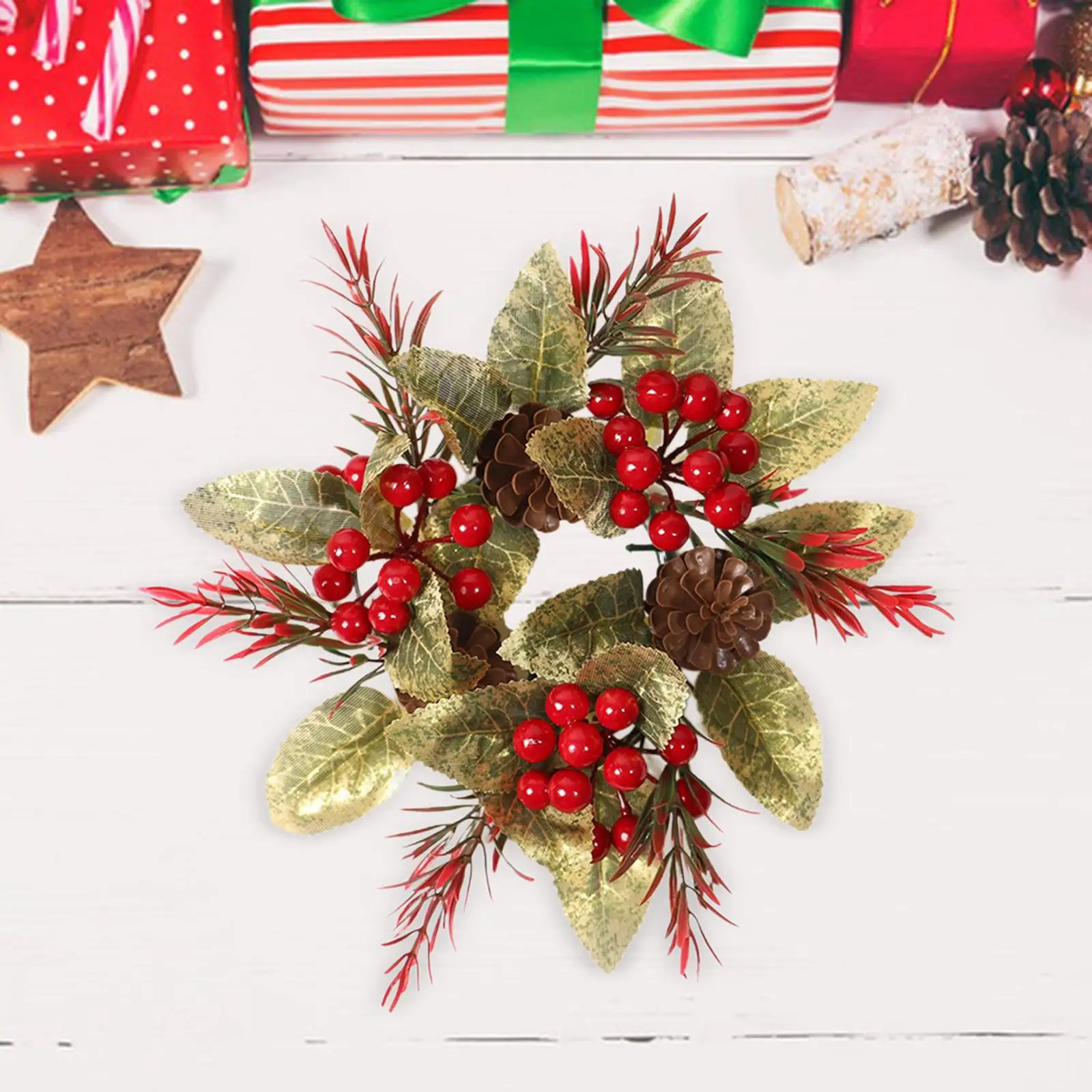Candle Ring Wreath Artificial Wreath Compact Easy to Store Christmas Decoration for Party Table Bedroom Festival Thanksgiving