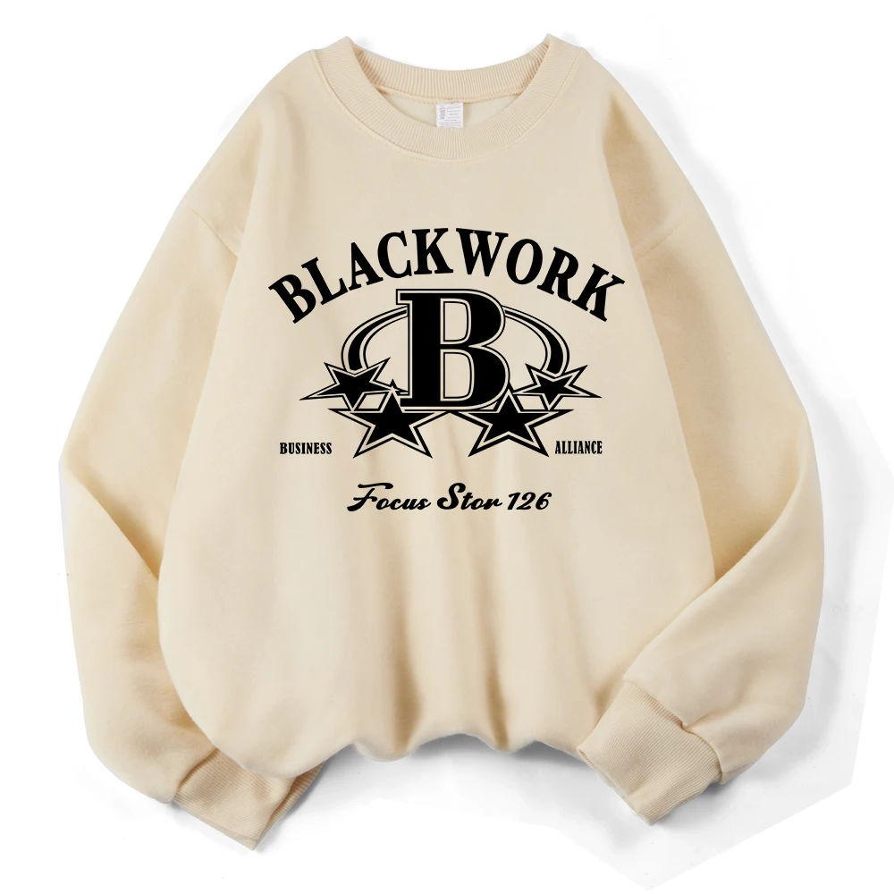 أسود العمل التركيز ستار 126 يطبع البلوز المرأة فضفاضة كل مباراة هوديي الصوف الدافئة Crewneck القمم الشتاء ملابس مريحة