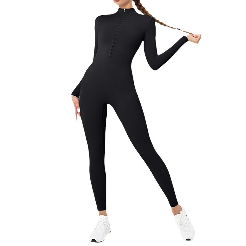 

Women's Zippered Naked-Feel Long-Sleeve Yoga Bodysuit High-strength Long Pants Fitness Sports Jumpsuit Body-Sculpting Onesie