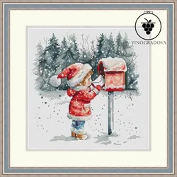 Chinese Cross Stitch Kits, Embroidery Needlework Sets, Beautiful Bee Pattern, A Little Girl Mailing a Letter in the Snow 32-33