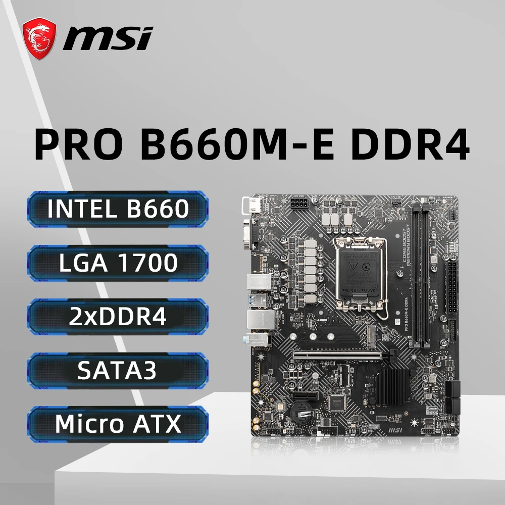 MSI PRO B660M-E DDR4 Motherboard LGA1700 Slot Support 12th 13th and 14th Generation Intel Core Processors i5-12400F CPU DDR4 M.2