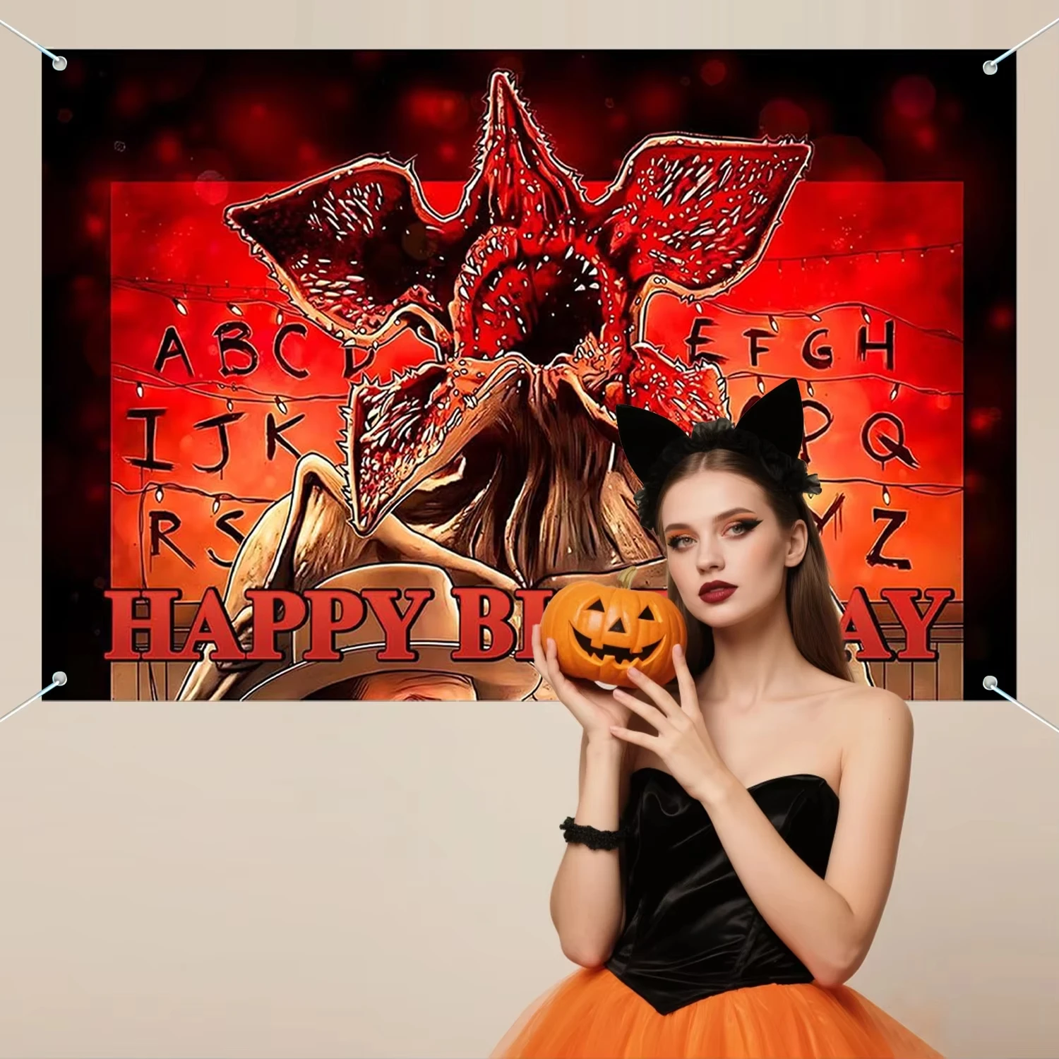 Welcome to The Other Side Party Banner, Upside Down Horror Forest Backdrop for Stranger Birthday Halloween Theme Decor