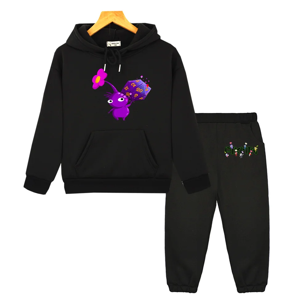 Purple Pikmin Cartoon Sets Anime Hoodies Fleece Sweatshirts Kids Boutique Clothes Autumn Kawaii Pullovers Jacket Boys and Grls