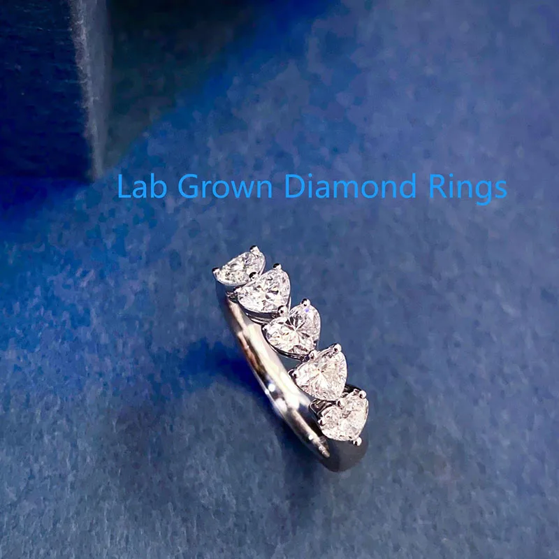 

0,3 карата каждая огранка в форме сердца, 5 шт., выращенный в лаборатории бриллиант CVD HPHT Diamond DEF VS-VVS, женское обручальное кольцо, платина 950, ювелирные изделия