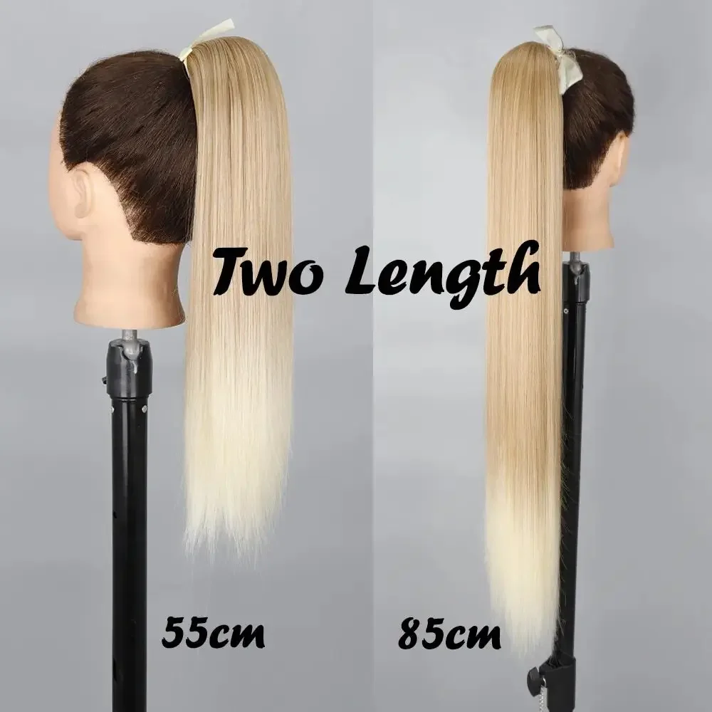 Synthetic Long Straight Wrap Around Clip In Ponytail Hair Extension Heat Reistan Pony Tail Fake Hair