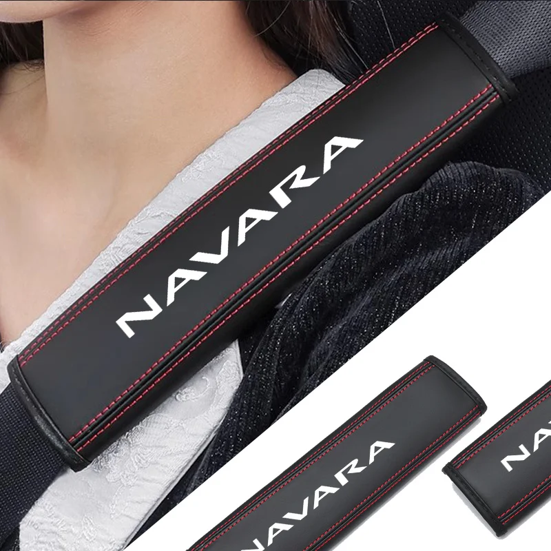 1pc PU Leather Embossed Car Seat Belt Shoulder Cover Decompression Comfort  Safety Belt Protective Cover for Nissan Navara