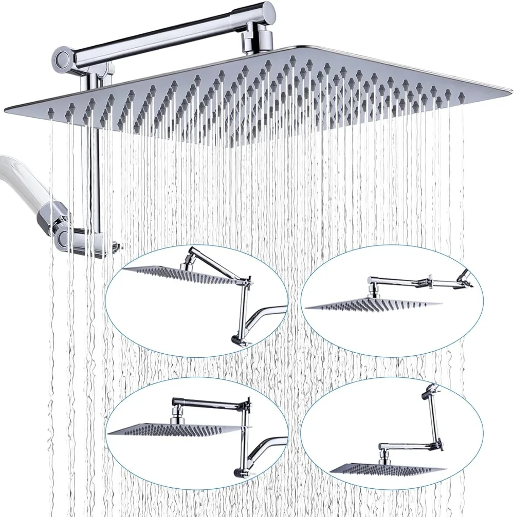 

G-Promise All Metal 12 Inch Rain Shower Head with 15"Adjustable Extension Arm |High Pressure Rainfall Showerhead | Luxury Modern