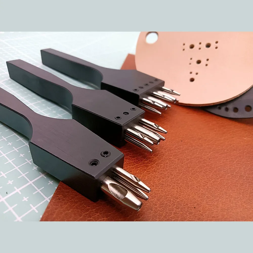 Baver Leather Craft Black 3/5/8 Holes Puncher Diameter 1mm+3mm precise Round hole brogue style cutting Tools