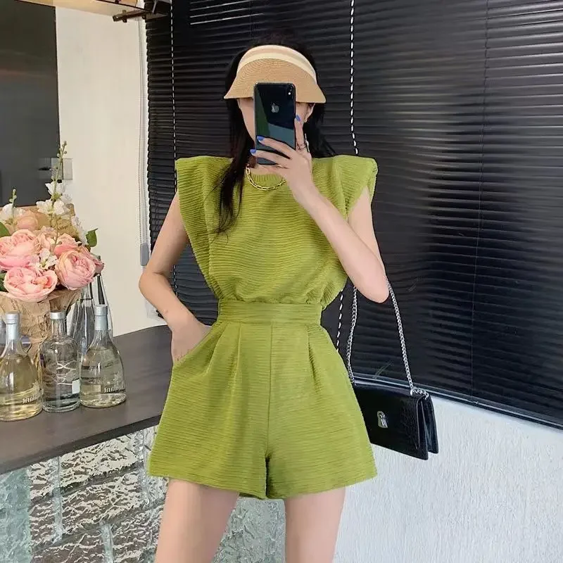 Elegant Female Shorts Summer Fashion 2024 Sleeve Casual New in Matching Full Korean Style Light Chic Women's Short Sets 2 Pieces