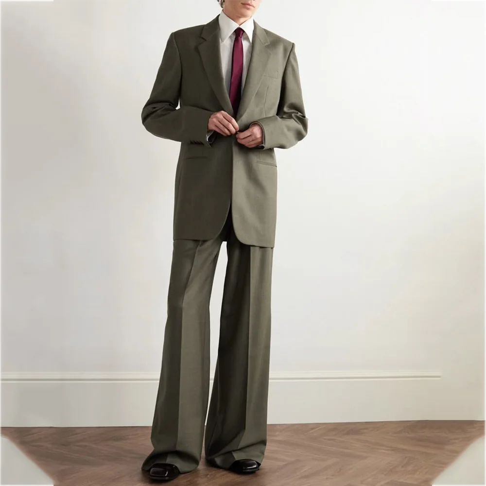 

Customized Men Suits Solid Color Two Piece Notch Lapel Straight Formal Set Daily Office Vacation Male Clothing Jacket Pants