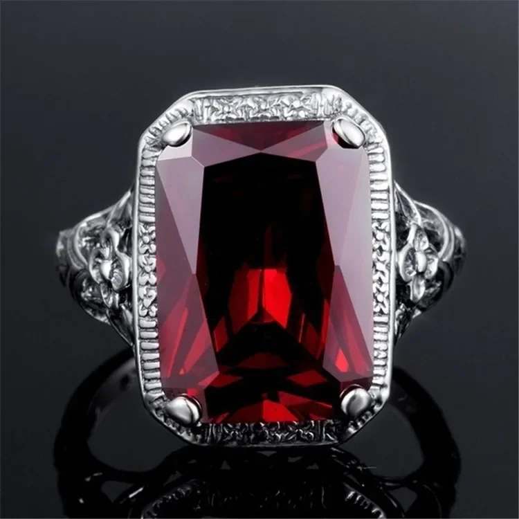 Anillo de rubí rojo Natural de Plata de Ley 925 sólida para niñas, Gema de topacio, Retro, rubí, anillos de compromiso, caja de joyería 925