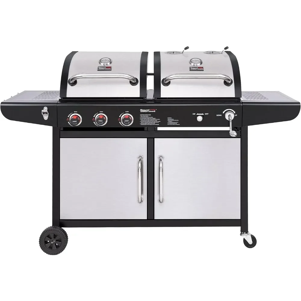 3-Burner 25500-BTU Dual Fuel Gas and Charcoal Grill Combo, Cabinet Style, Outdoor BBQ Garden Barbecue Cooking