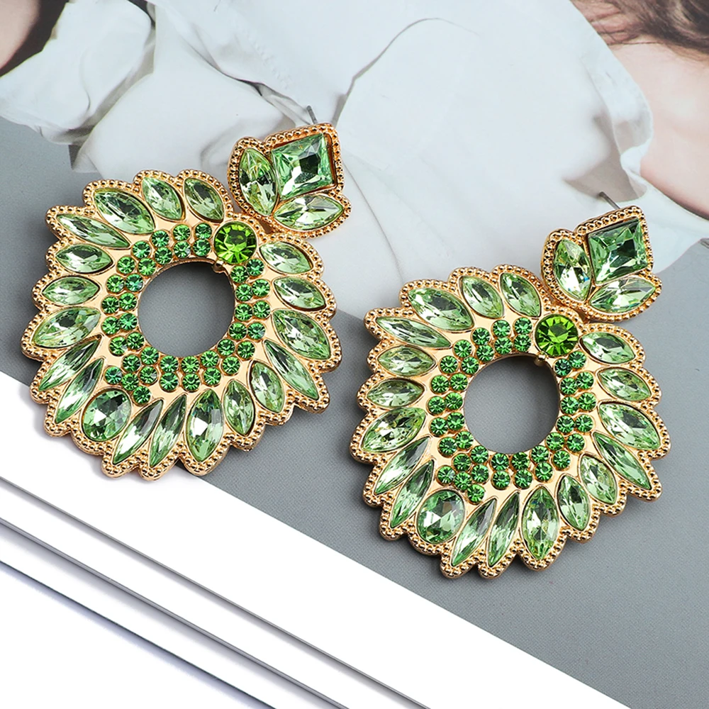 Charm Multicolored Crystal Big Dangle Drop Earrings For Women Trendy Vintage Luxury Chandelier Pageant Prom Pendant Jewelry Gift
