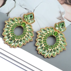Charm Multicolored Crystal Big Dangle Drop Earrings For Women Trendy Vintage Luxury Chandelier Pageant Prom Pendant Jewelry Gift