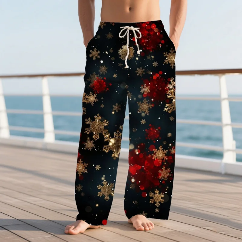 

Men's Christmas loose pants casual pants 3D colorful snowflake print suitable for outdoor vacation parties