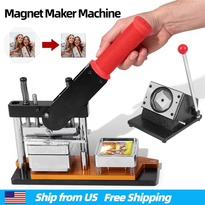 

50*50mm Square Fridge DIY Photo Magnet Making Machine W/100 Set Materials Metal Pin Maker Machine for Crafting Home Use Business