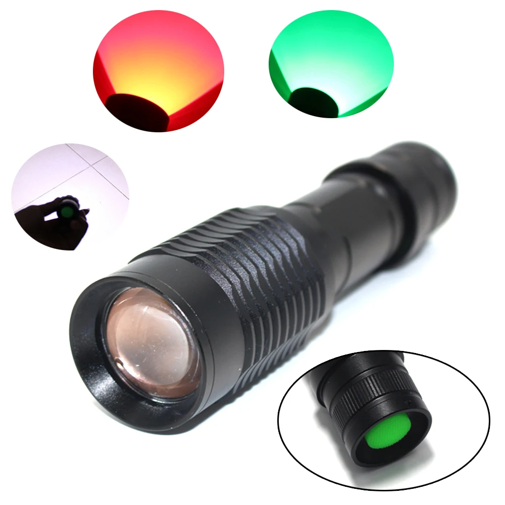 Tactical Red/Green Light Flashlight Waterproof Zoom LED Flashlight LED White Light Strong Light Flashlight With 18650 Battery