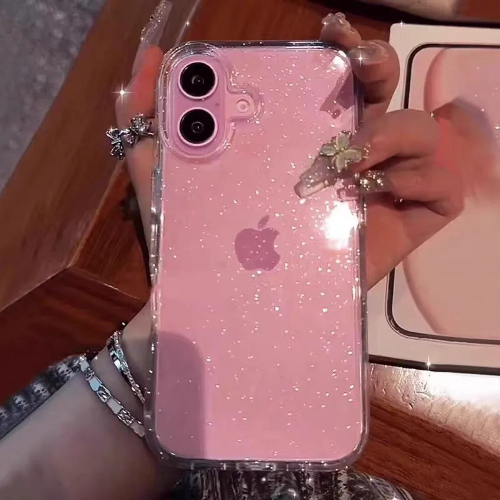 Luxuriöse, pinkfarbene Handyhülle mit Glitzer und transparentem, weichem Design für iPhone 18 Pro, 17 Air, 16, 15, 14, 13, 12, 11 Pro Max Plus – Bumper-Hülle für Damen und Mädchen