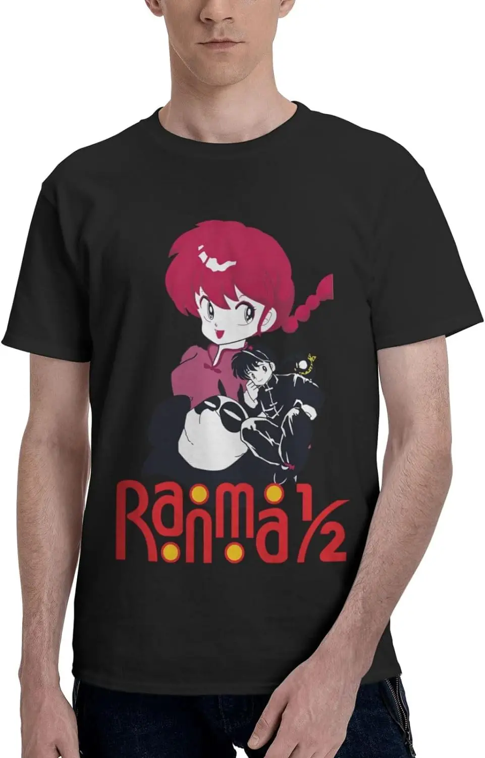 Anime Ranma ½ Shirt Cotton Crew Neck Fashion T-Shirt for Man Black