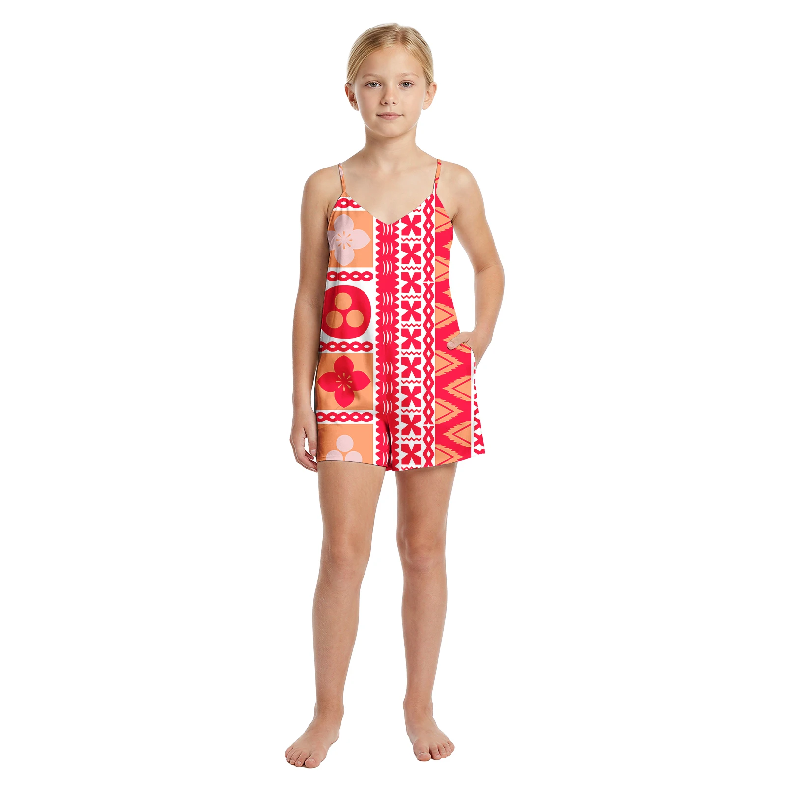 

Cozy Polynesia Custom Kids Playsuits Samoan Pua Kenikeni Halter Girls Jumpsuits High Quality Casual Beach Hawaiian Romper Shorts
