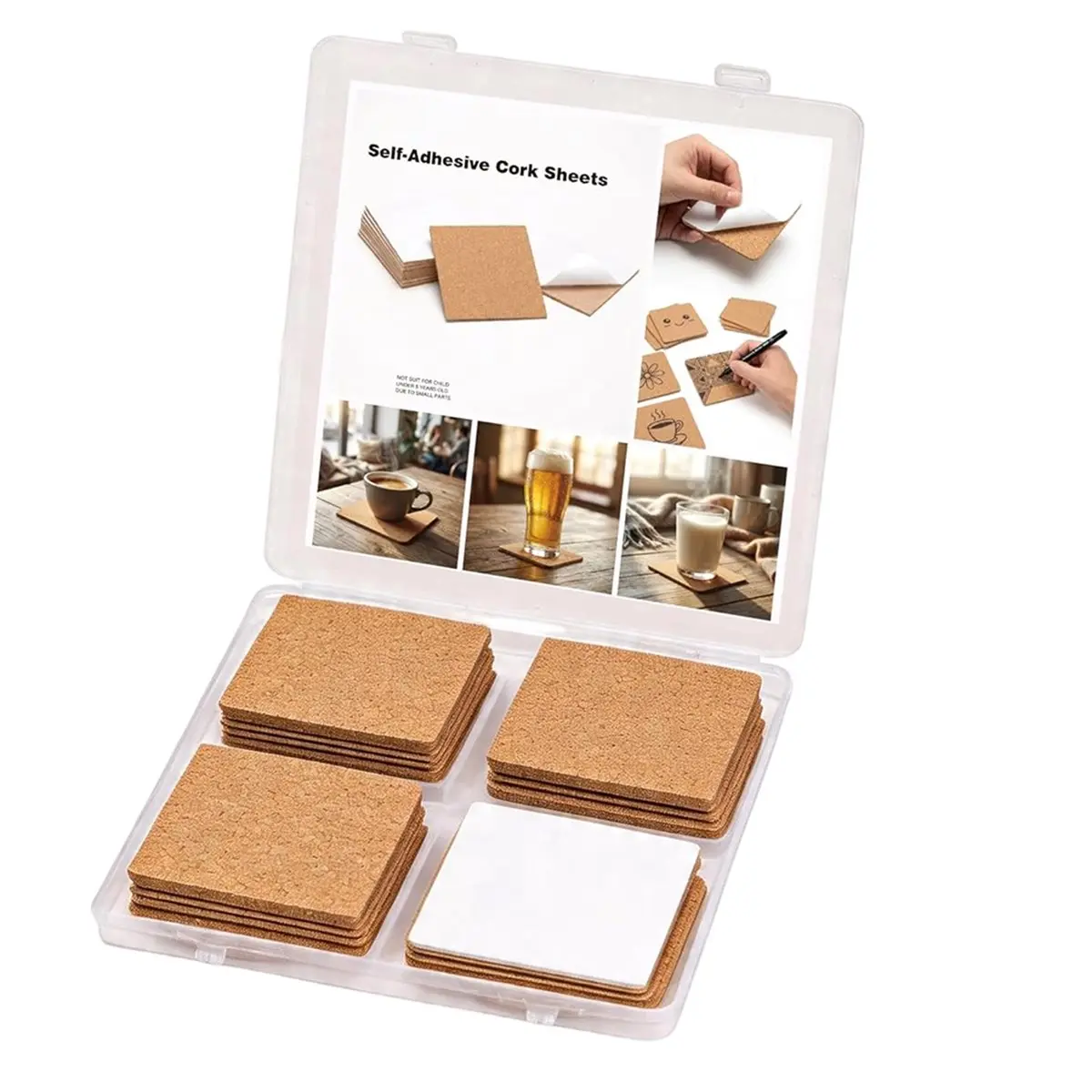 50 Pcs Self-Adhesive Cork Sheets Square, 4