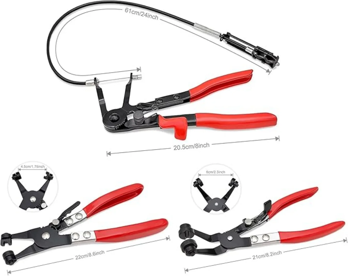 3 Buah Kit Tang Klem Selang, Alat Pelepas Klip Panjang Kawat Tang Klem Selang Pegas Kawat Jangkauan Panjang, Klem Selang Siku 45 Derajat Pli