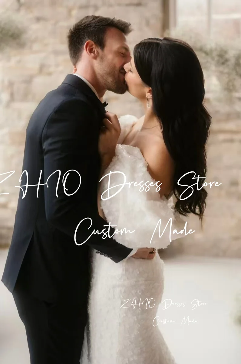 ZHIO elegante off-shoulder trouwjurk lieverd zeemeermin sweep trein ivoor bloemen tule bruidsjurk op maat gemaakte Robe De Mariée