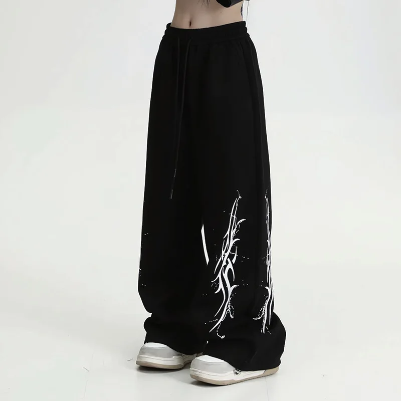 

Свободные повседневные брюки для танцев и уличной моды с двусторонним крупным принтом, дышащие, из хлопка, прямого кроя, для молодежи