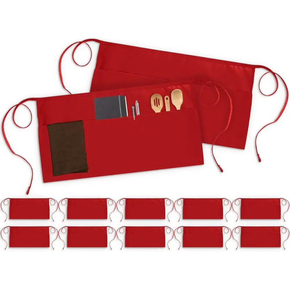 12-Pack Server Apron with 3 Pockets, 12 Waist Apron for Waitstaff, Utopia Wear