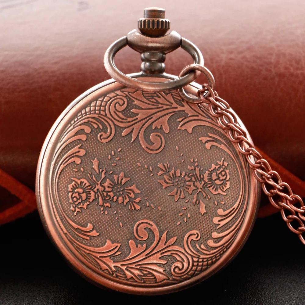 Exquisite Red Fake Gem Rhinestone Luxury Quartz Pocket Watch Men's and Women's Necklace Clock Steampunk Fashion Gift Accessories