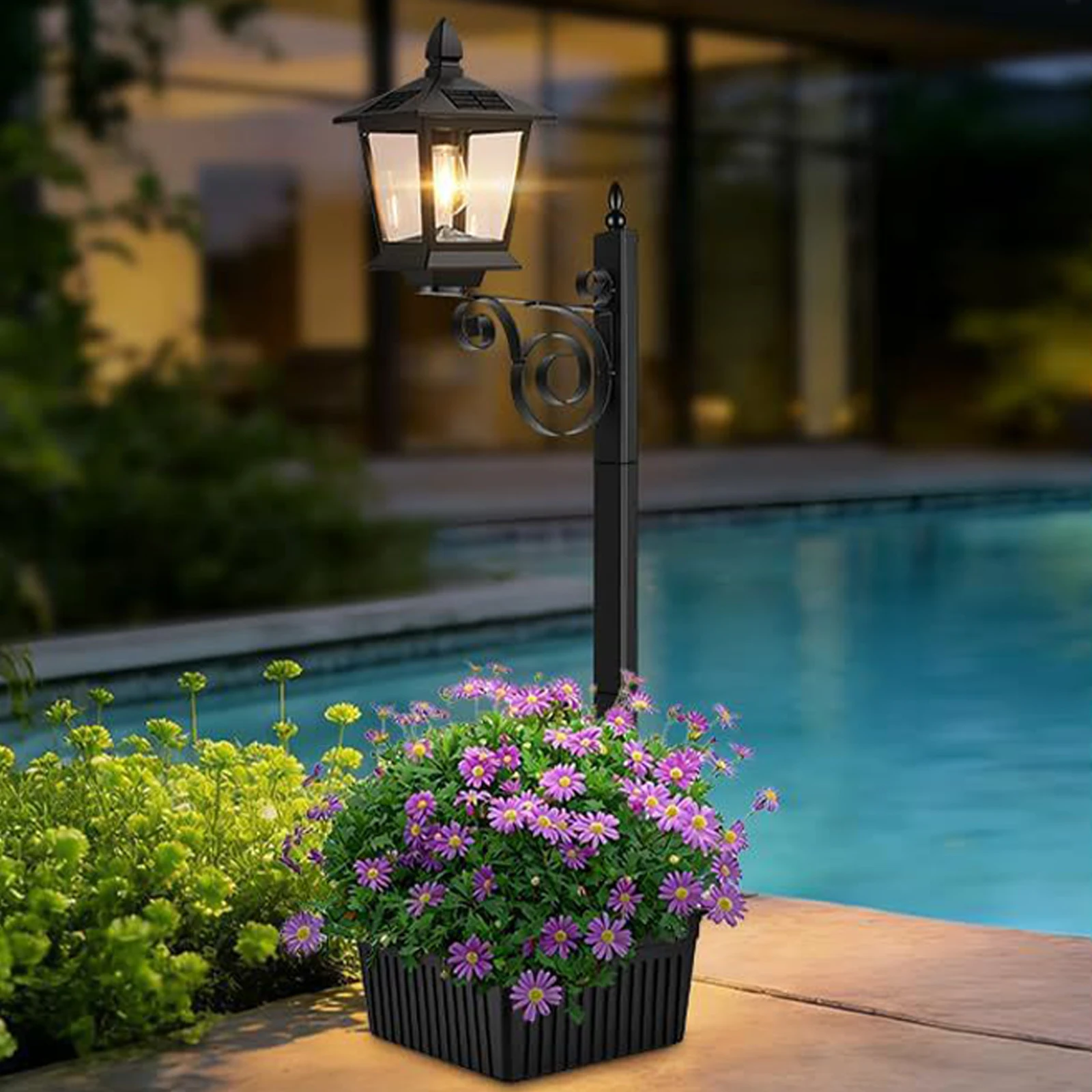 2 In 1 Solar Lamp Post Light with Planter Freestanding Planters Lamp Decorative Solar Lamp for Outside/Front Door/Yard/Lawn