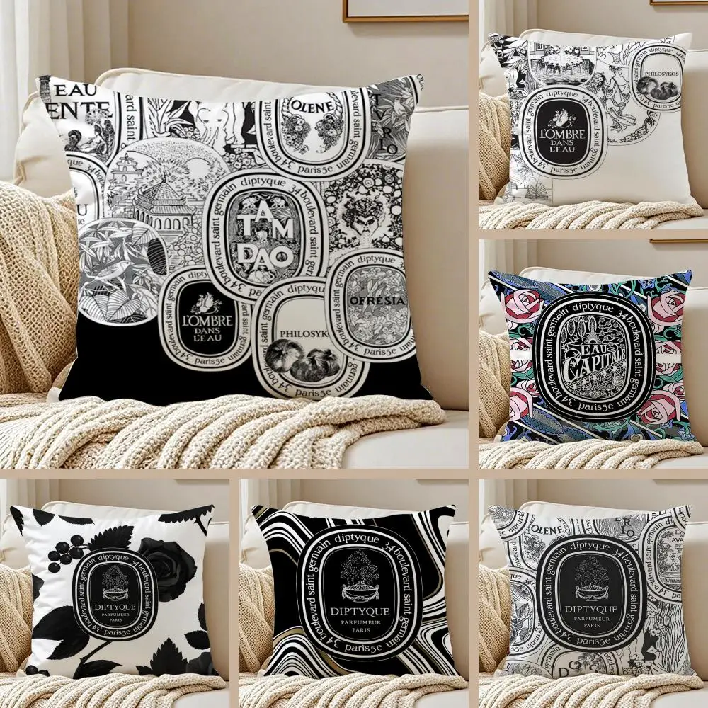 Luxury D-Diptyques Cushion Cover Silky Short Plush Double-Sided Printed Pillow Case for Sofa All Seasons Home Decor Gift