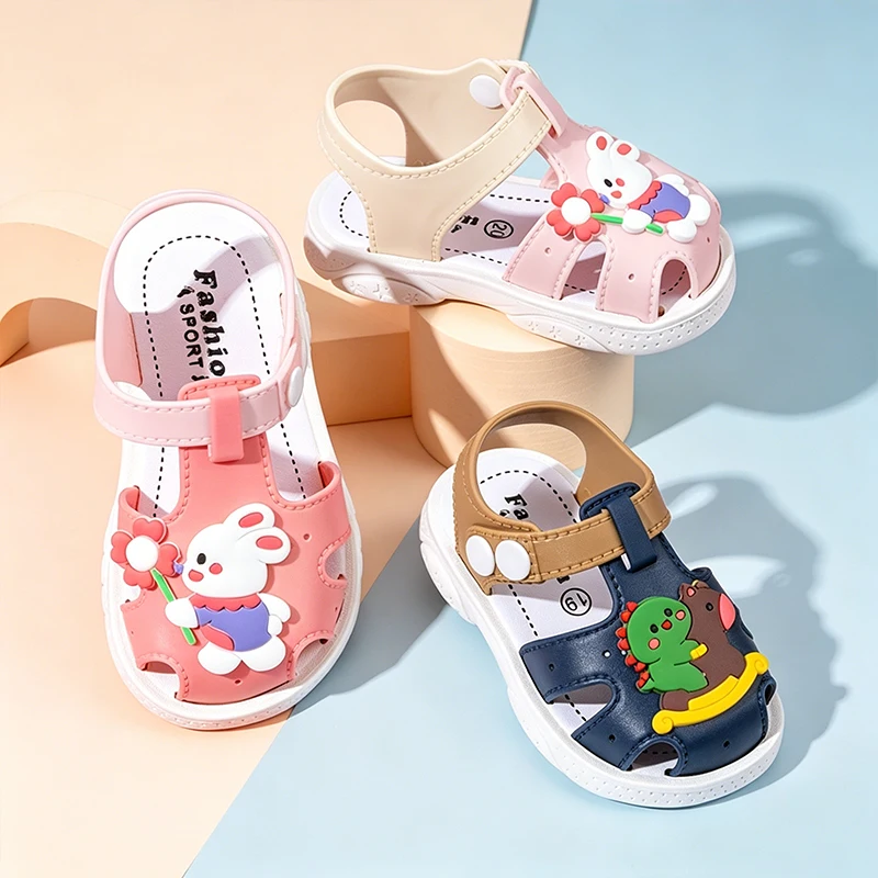 Cartoon-Sandalen mit geschlossener Zehenpartie für Kleinkinder, Kaninchen und Dinosaurier, rutschfeste, atmungsaktive Sommer-Outdoor-Freizeitschuhe – Detail 3