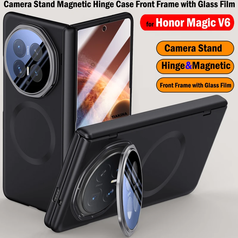 

Hinge Protection Funda for Honor Magic V6 Case Metal Camera Ring Stand & Glass Film Magnetic Support Wireless Charging Cover