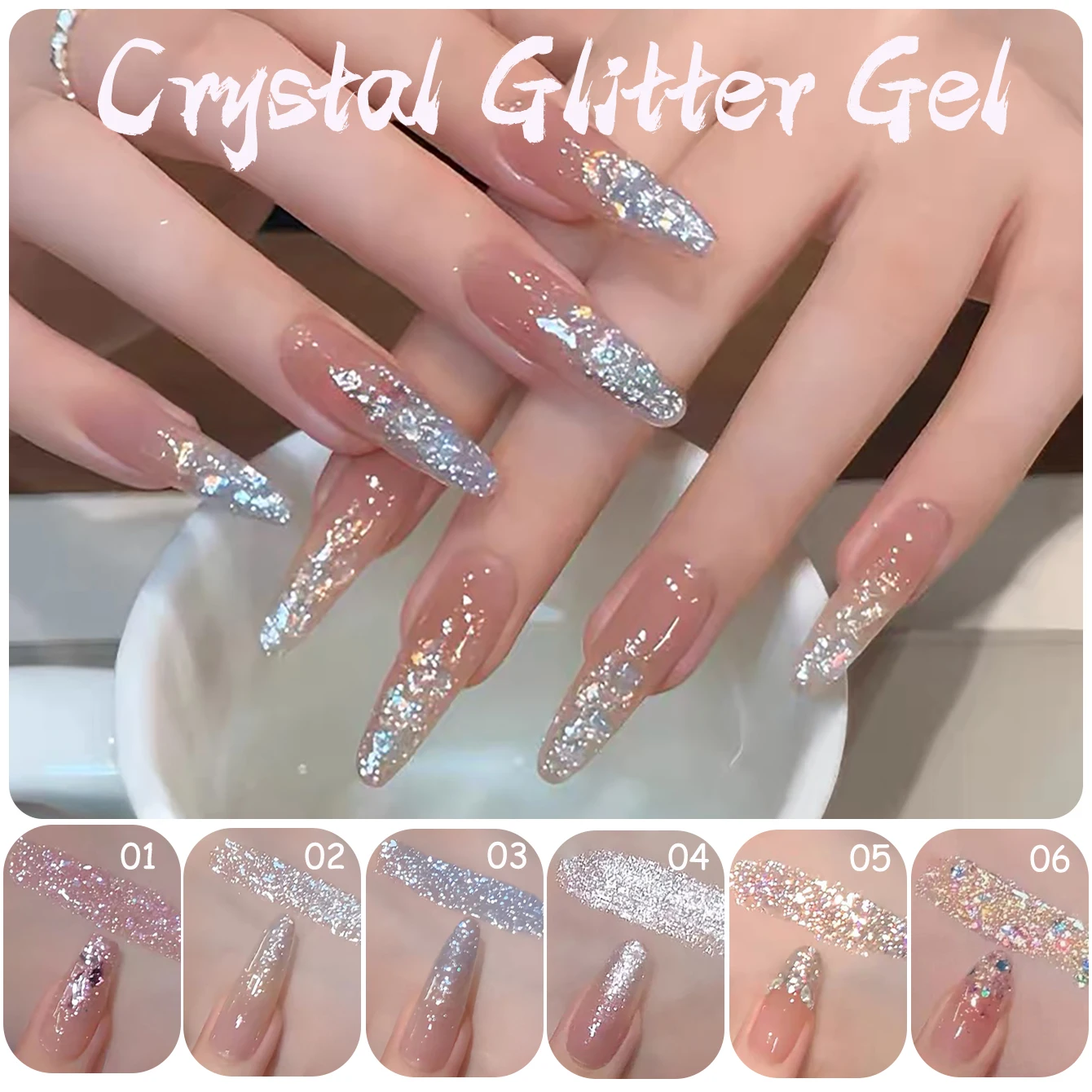 1pcs TC 2026 Sparkling High Density Flash Pink Broken Diamond Gel Nail Polish Whitening Versatile White Glitter Gel Nail Art