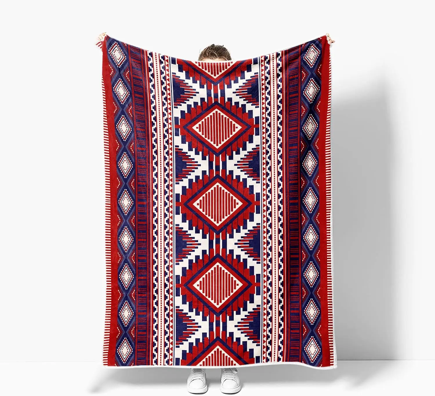 Oversized Geometric Flannel Throw Blanket for Sofa Couch Decor Winter Boho Tribal Zigzag Pattern Cozy Picnic Throw Housewarming
