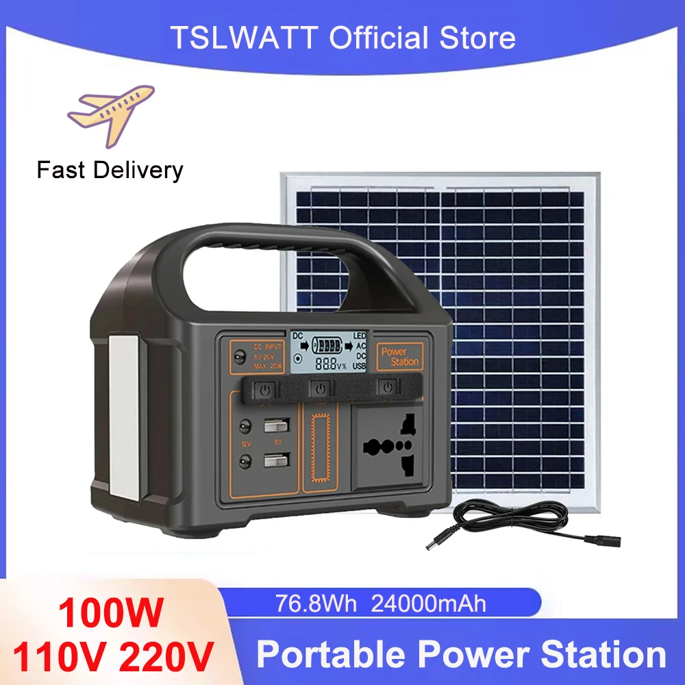 100W Portable Power Station Solar Generator 110V 220V Power Bank Power Charging Station Camping Battery Solar Power Plant Home