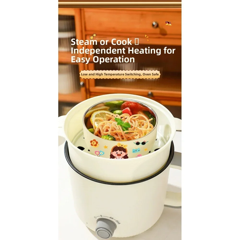 

1 Set Bowl For Serving Noodles, Fruits, Yogurt, And Rice Stainless Steel Kids Bowl With Suction Base Cartoon Baby Feeding Bowl