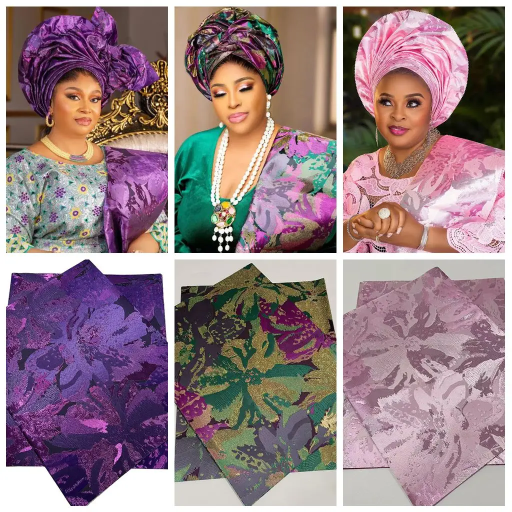 

Luxury Shiny Thick African Grandmaster 3D Swiss Gele Ipele Sego Headtie 2Pcs Nigerian Wedding ASO EBI Traditional Outfit Fabric