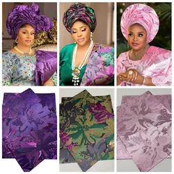 Luxury Shiny Thick African Grandmaster 3D Swiss Gele Ipele Sego Headtie 2Pcs Nigerian Wedding ASO EBI Traditional Outfit Fabric