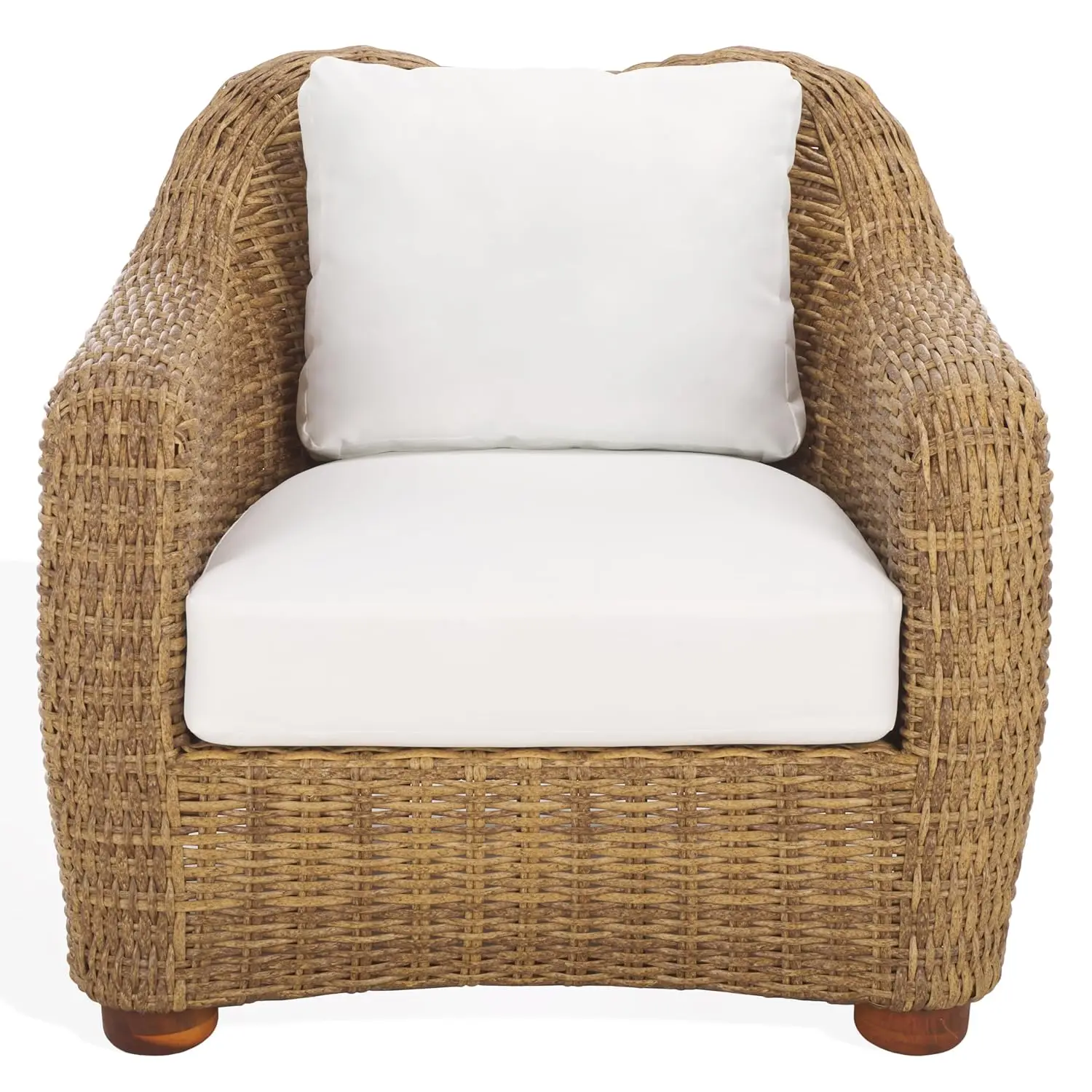 

Natural/White Cushion Wicker Patio Accent Chair UV-Resistant Weatherproof Outdoor Seating 1 Seat Customized