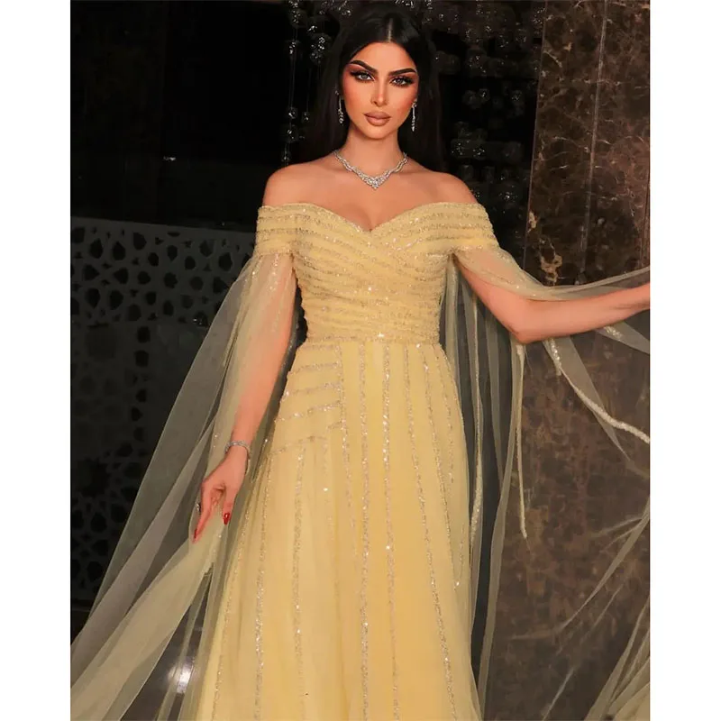 Luxury Off The Shoulder Prom Dress A-Line Sequins Beads Wedding Party Dresses Floor-Length Evening Dress Custom Made 2024