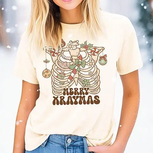 تي شيرت Rad Tech Christmas تي شيرت Merry Xraymas مضحك أخصائي الأشعة الهيكل العظمي الأشعة السينية S