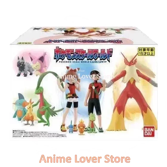 Bandai Original Scale World POKEMON Hoenn Region May Brendan Treecko Torchic Mudkip Blaziken Anime Figures Toys for Kids Gift