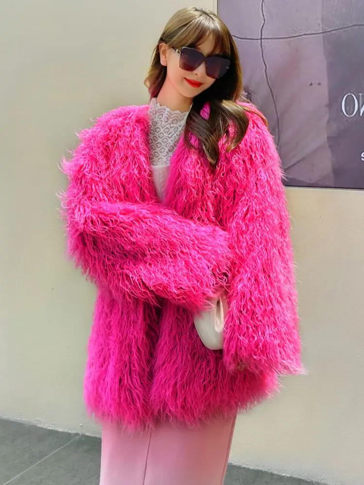 Young Female Faux Fur Coat Fashion Medium Length Jacket Women\'s Autumn/Winter Clothing Lady Shaggy Outerwear Promotion