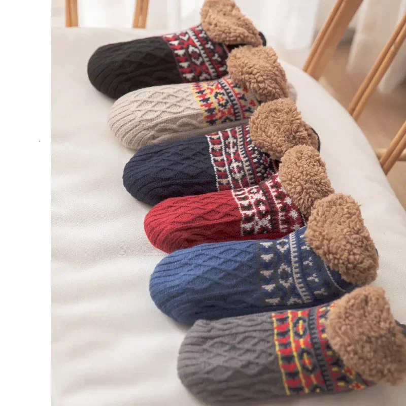 Women Knitted Socks Winter Warm Snow Socks Men Plush Cotton-blends Home Socks Slippers Carpet Foot Warmer Skarpetki Damskie