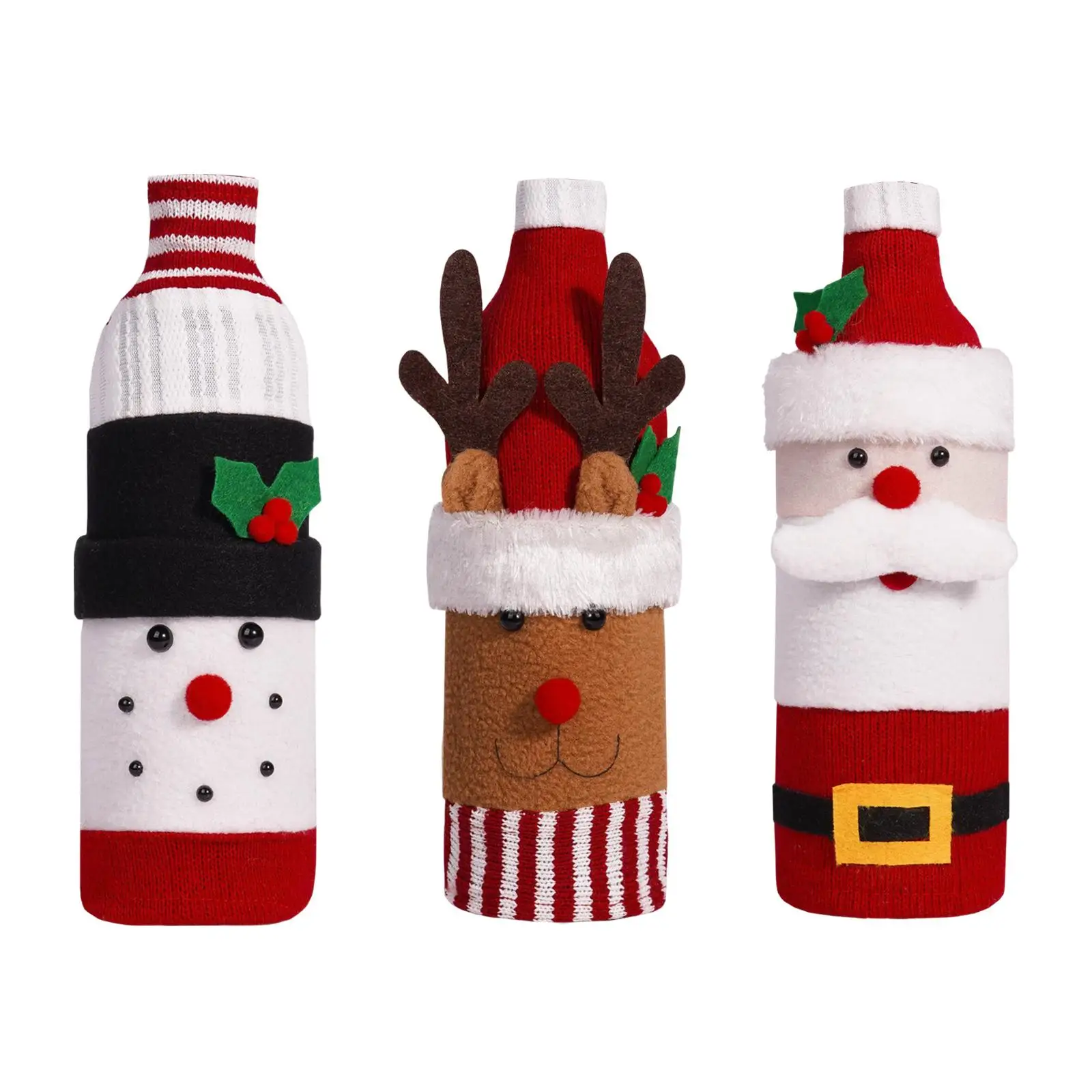 

Handmade Christmas Bottle Cover Festive Wine Bottle Bag Polyester Holiday Table Decor for Dinner Party Supplies