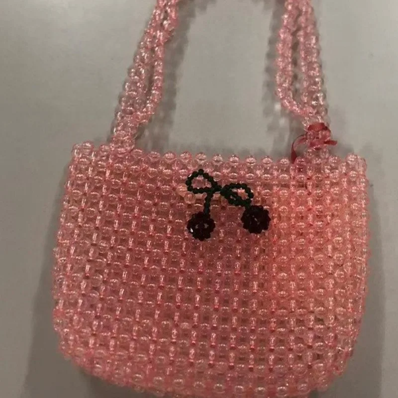 

Unique New Women's Bags Ins Design Cherry Bead Handmade Weaving Ladies Handbag Cute Girl Versatile Crossbody Phone Fashion Bag
