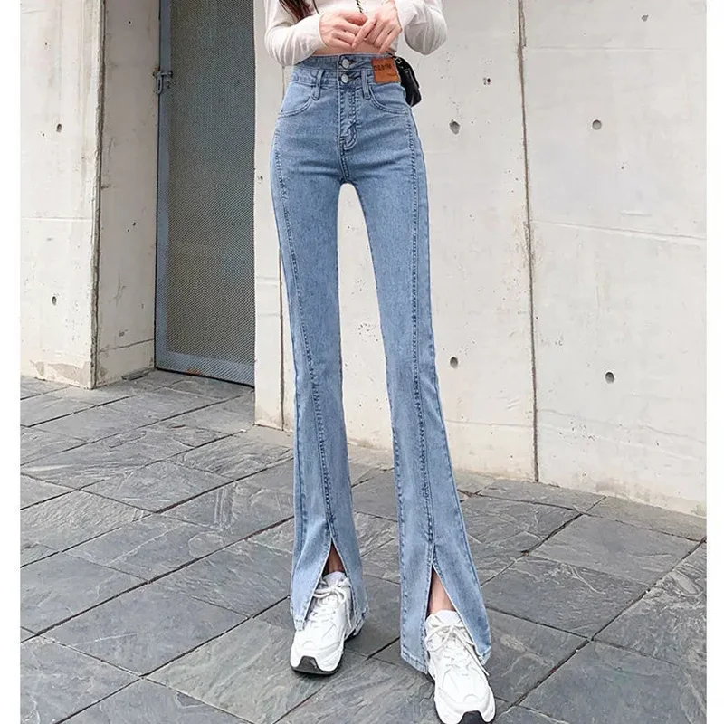 Korea Style Flared Jeans Vrouwen Hoge Taille Fashion Casual Lange Broek 2022 Zomer Herfst Vrouwen Denim Broek Slipt Voor lady Meisjes